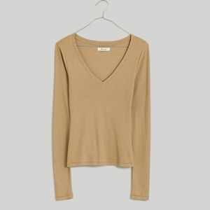 Madewell Brightside Finerib V-neck Long sleeve khaki